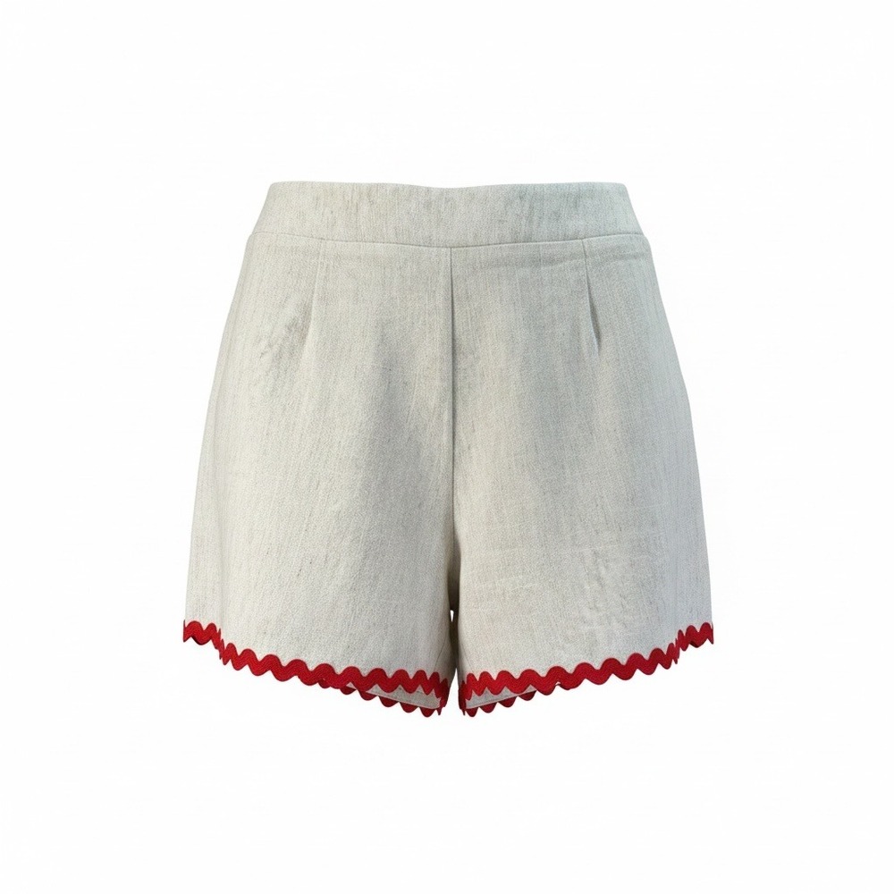 Sienna Sky Shorts M Beige Ric-Rac Trim Linen Blend High Rise Coastal Grandmother